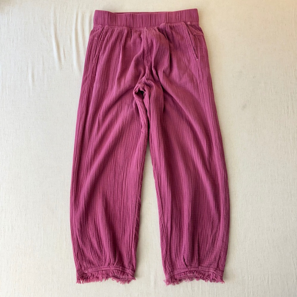 prAna Hideaways Pants M Berry Pink Cotton Gauze Lagenlook Barrel Boho Coastal - Picture 2 of 14